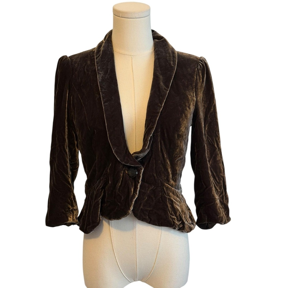 Ann Taylor LOFT Velvet Blazer Womens 6 Brown Cropped Jacket Career‎ Business